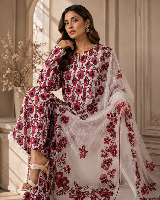 Premium Lawn 3pc With Bamber Dupatta