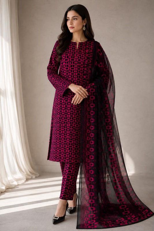 Premium Lawn 3pc With Bamber Dupatta