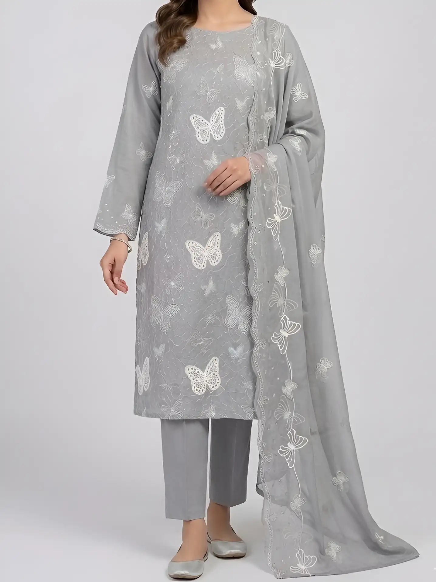 3PC PURE LAWN HEAVY. EMBROIDERED