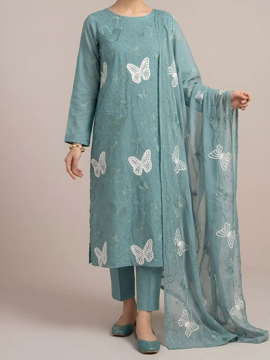 3PC PURE LAWN HEAVY. EMBROIDERED